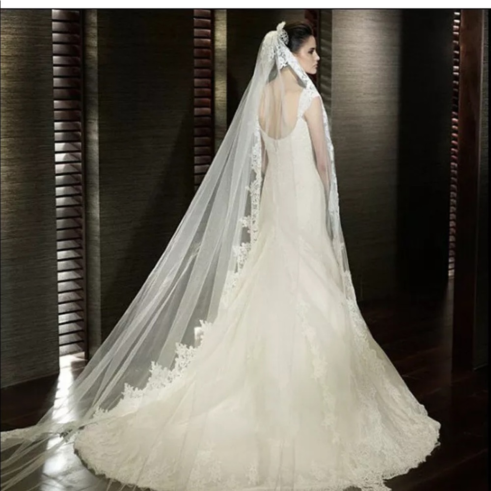 NWT Beautiful cathedral length lace an sequin veil